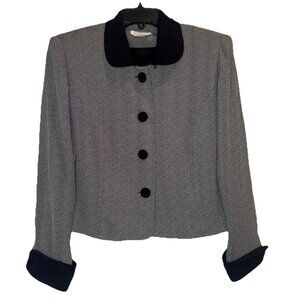 VTG Talbots Womens Black White Button Up Bolero Blazer Jacket Sz 10 Classic